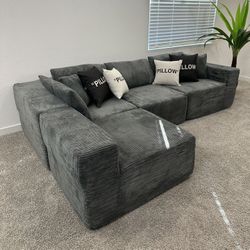 New 4-Piece Grey Modular Boneless Corduroy Sectional Sofa Couch