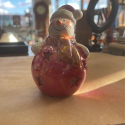 Vintage Porcelain 4” Decorative Snowman With Colorful Light