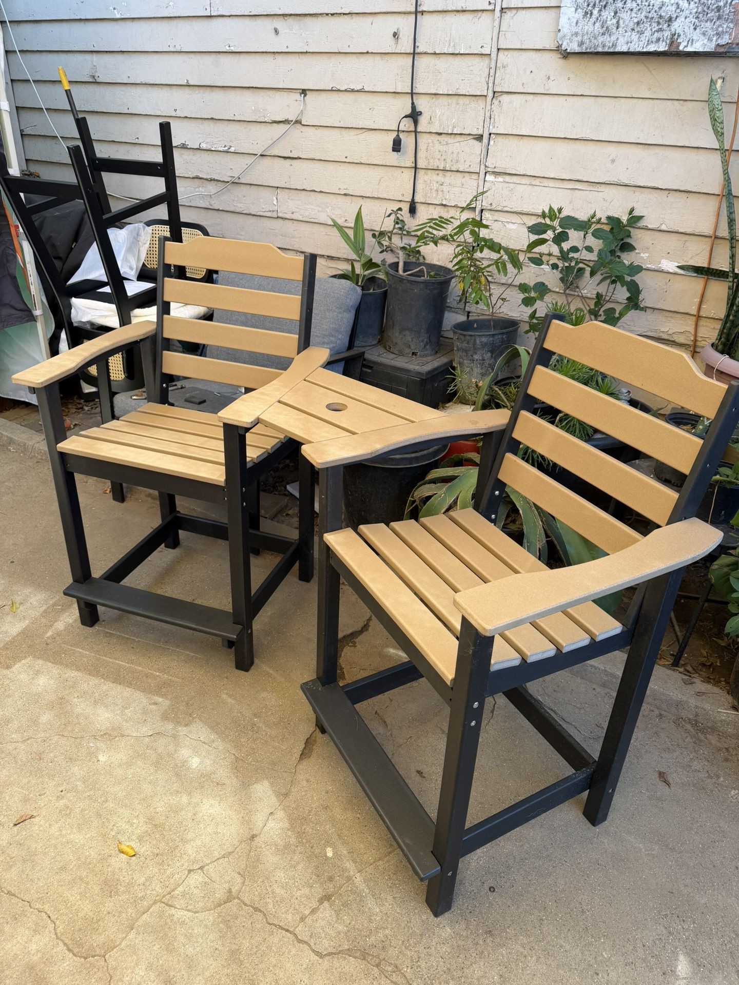 Tall Adirondack Chairs Set of 2 with Connecting Table. Assembled