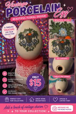 🥚 Vintage Floral Porcelain Egg Vase | Hand-Painted Collectible | Cottagecore Decor