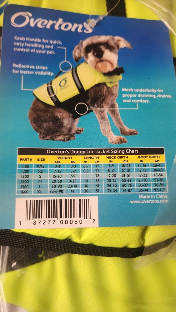 Overton's DOG LIFE JACKETS, assorted Sizes