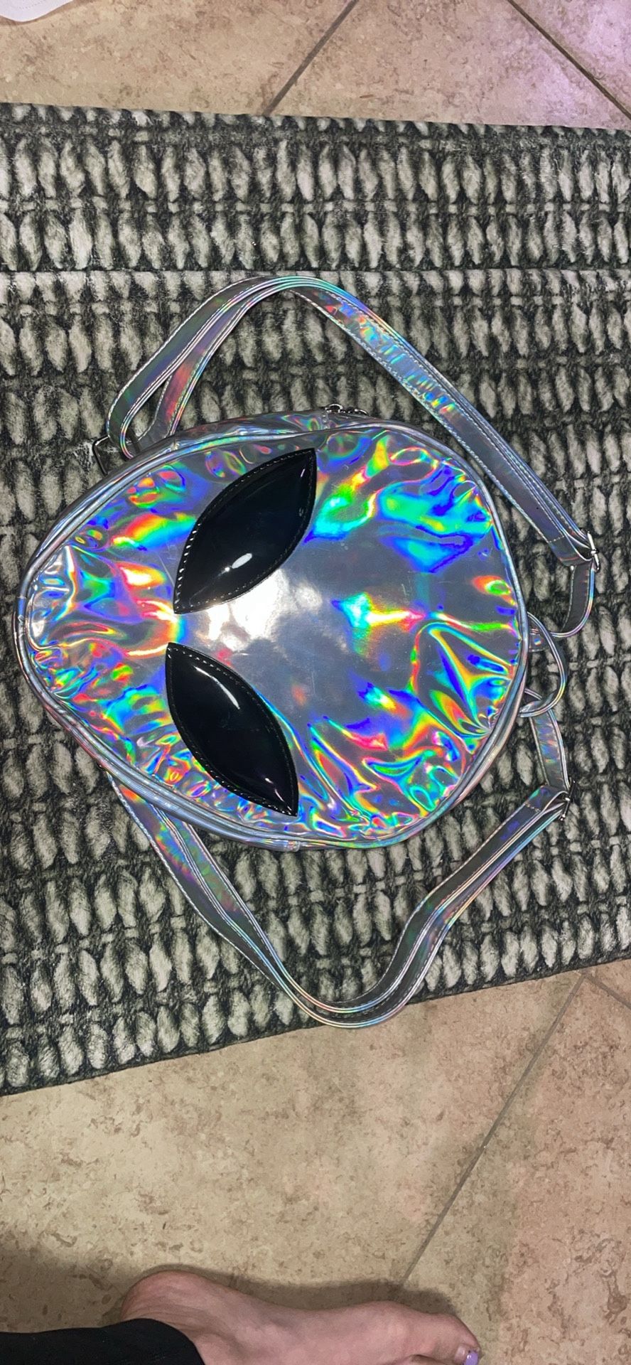 Silver iridescent, alien bag backpack