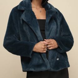 Poise Teal Faux Fur Collared Jacket Large 