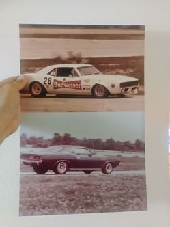 Original photo print 12x18 of two muscle cars on 1971 racetrack