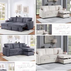 $379. 2-P Convertible Sectional  Sleeper Sofa W/ Cupholder Sofa Storage & USB Ports  89”x 59”X36”H