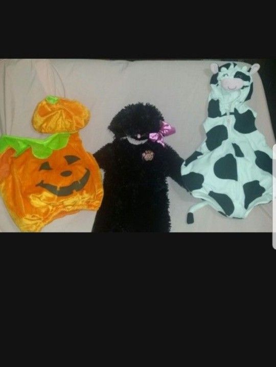 3 Halloween Costumes For Children (2 Small Children And 1 Baby Cat Costumes)