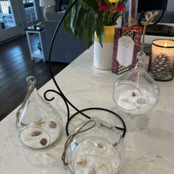 Glass Hanging Pots Including Sand And Shells 