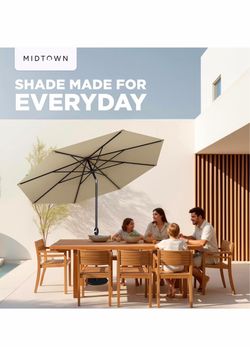 Midtown Umbrellas - 10-Year-No-Fade 9 Ft Patio Umbrella with Terylast Fabric, Auto-Tilt Aluminum Frame and 8 Reinforced Ribs for Deck, Pool, Garden &