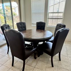 60" Round Dining Table + 6 Chairs