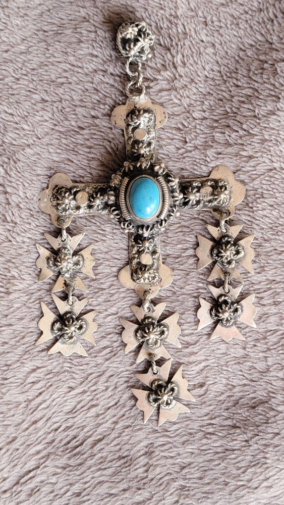 sterling silver cross pendant with turquoise 