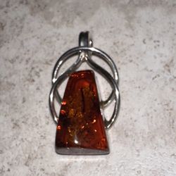 Vintage NATURAL BALTIC AMBER orange Tone PENDANT Trapezoid