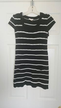 Black white stripe sweater dress small winter