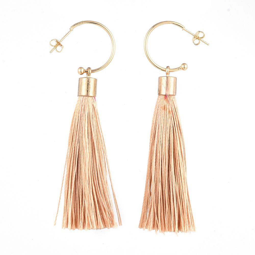 Brass Stud Earring with Polyester Tassel Pendants