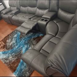 Going out of business sale. Madrid gray leather reclining sectional now $1599. Easy finance option. Same day delivery.