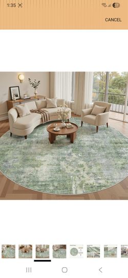 Soalmost 8x8 Green/Ivory Round Rug