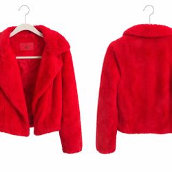 BLANKNYC Red Faux Fur Cropped Jacket – Size XS