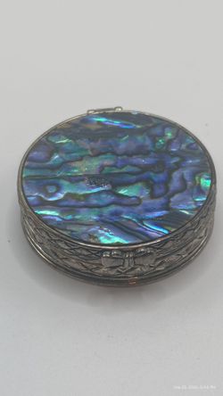 Abalone Shell Silver-Tone Round trinket/pill box #4