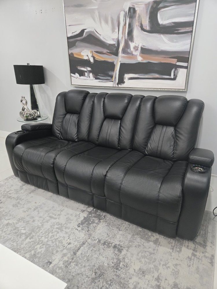 Sofá Reclinable Negro De Cuero