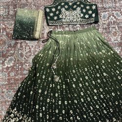 Green & Gold Embroidered Lengha