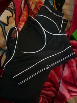 Alo Yoga Black Sports Bra with White Piping