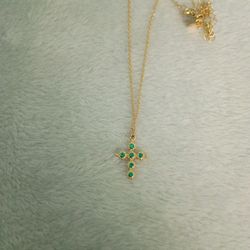 Green And Gold Cross Necklace Plated 