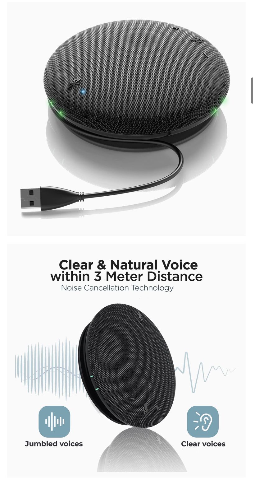 Bluetooth Conference Speaker with Microphone | 360-Degree Voice Pickup & Noise Canceling Conference Room Omnidirectional Microphone | USB Conference M