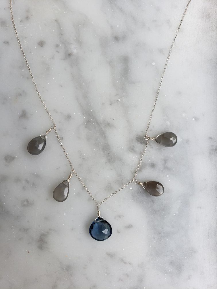 Sterling Silver Moonstone and London Blue Quartz Briolette Necklace