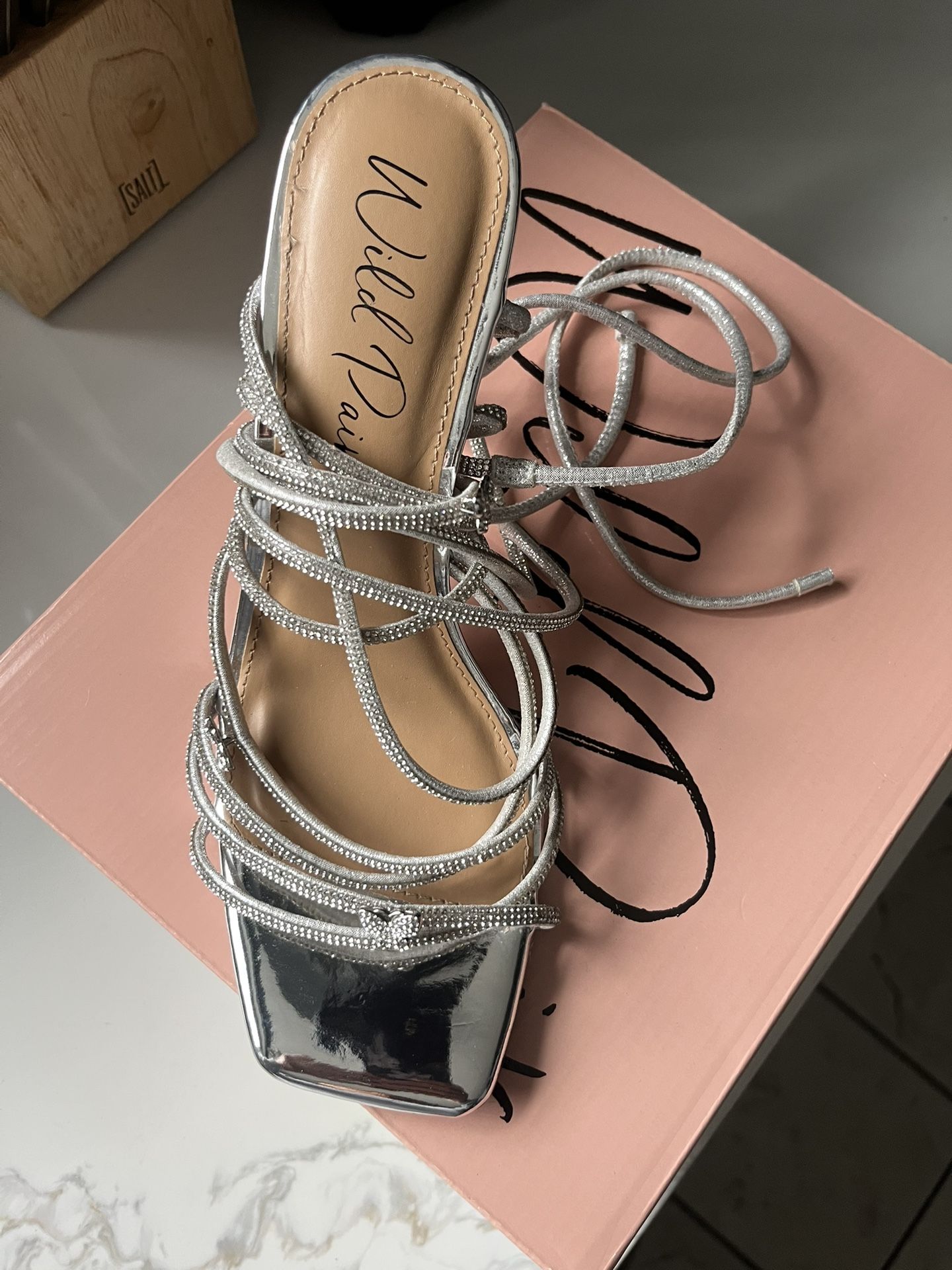 Silver Bling Lace Up Low Heels