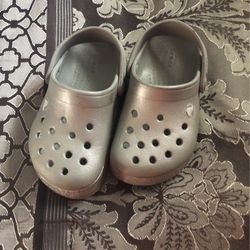 Size 7 Silver Glitter Toddler Crocs