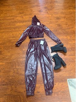 2 Piece  Faux Leather Pants Set