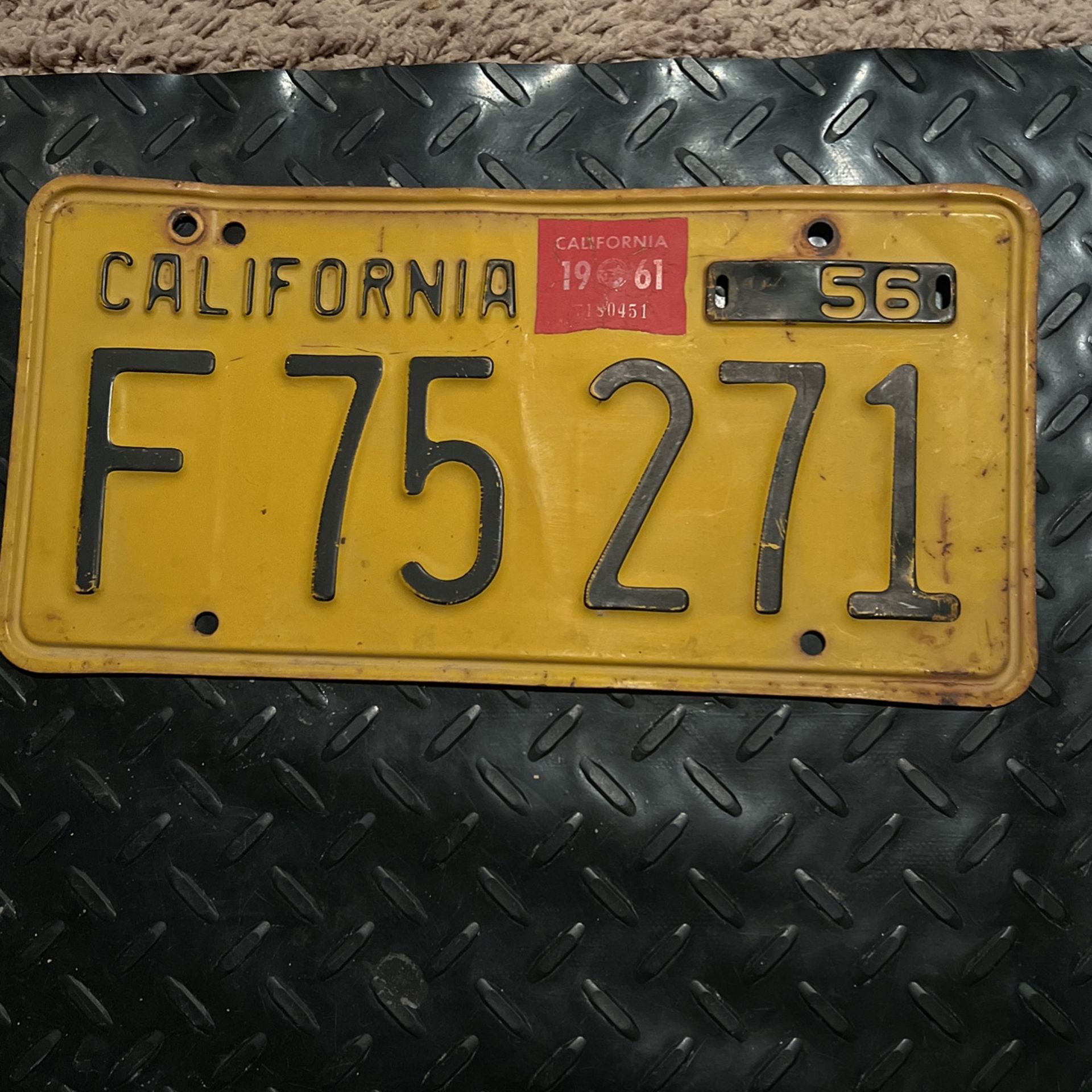 Old 1956 California license plate