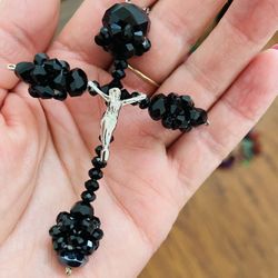 Car Cross Rosary-black crucifix Car Sun Catching  Ornament 