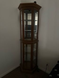 Tall Wood and Glass Curio Display Cabinet