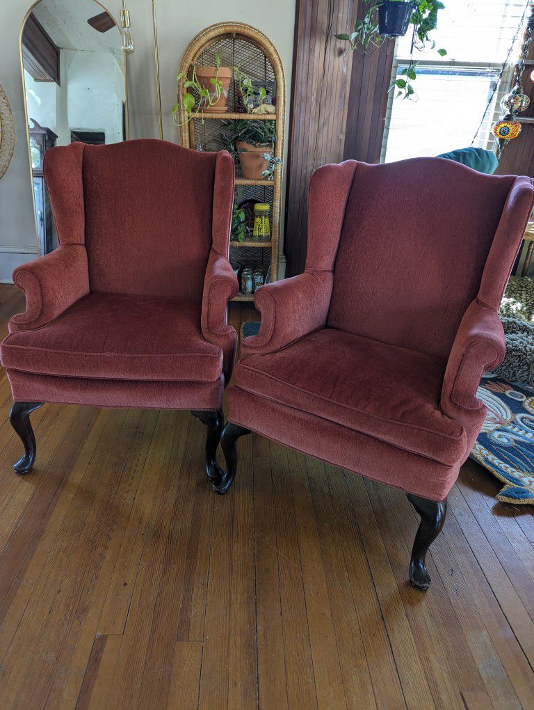 Pair Of Reupholstered Queen Anne Wingback Chairs