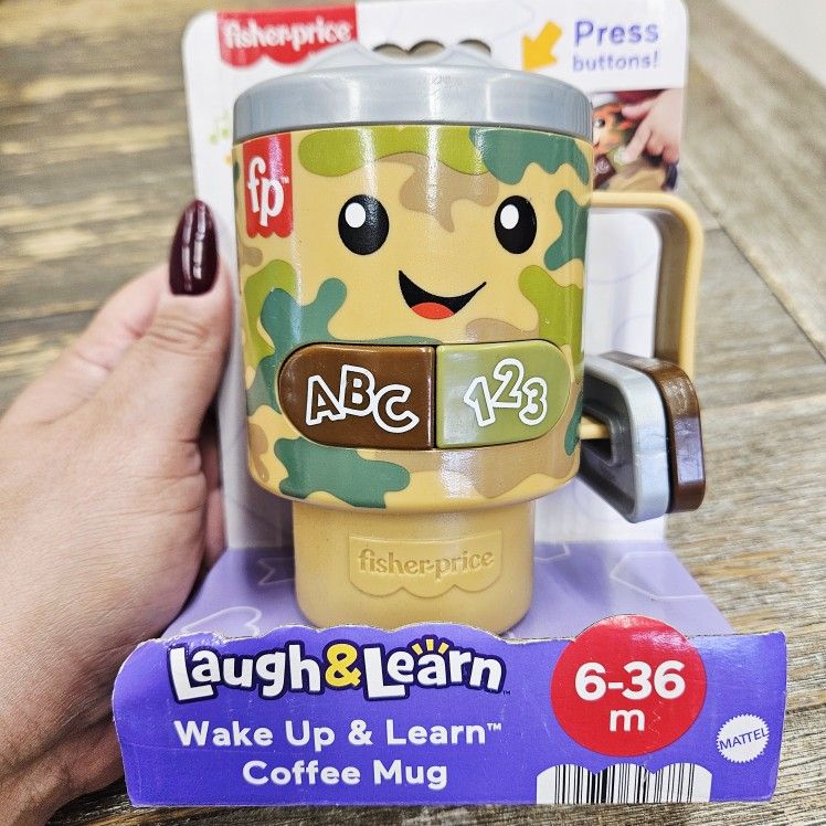 NEW FISHER PRICE Wake Up and Learn Camo Coffee Mug Baby Toddler Toy