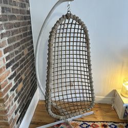 Vintage Rattan Hanging Chair with Stand 