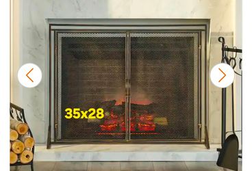 Fireplace metal screen with doors self standing