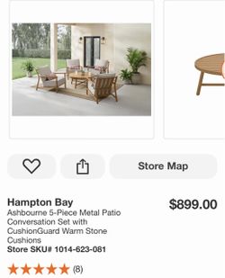 Hampton Bay Ashbourne 5-Piece Metal Patio Conversation Set with CushionGuard Warm Stone Cushions