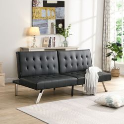 Faux Leather Split Back Tufted Futon Couch