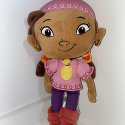 Disney Parks Izzy Pirate Plush Doll Jake Neverland Pirates Brown Skin Pink 12"