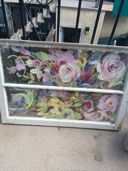 Antique Handpainted Floral Window
