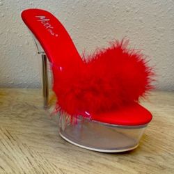 Red Lucifer Faux Feather Heels