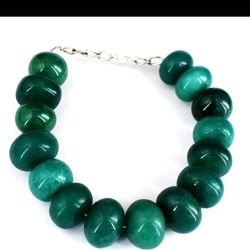 400 CT of Green Columbian Natural Emerald Bracelet with Silver Clasp and Extender