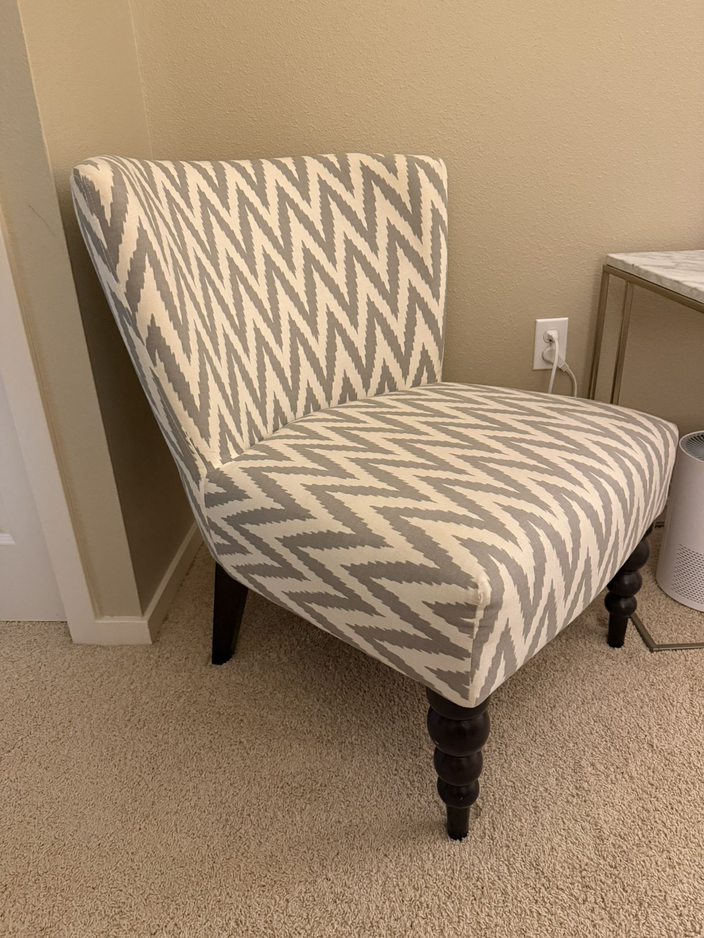 West Elm Chevron Wingback Chair – Grey & White