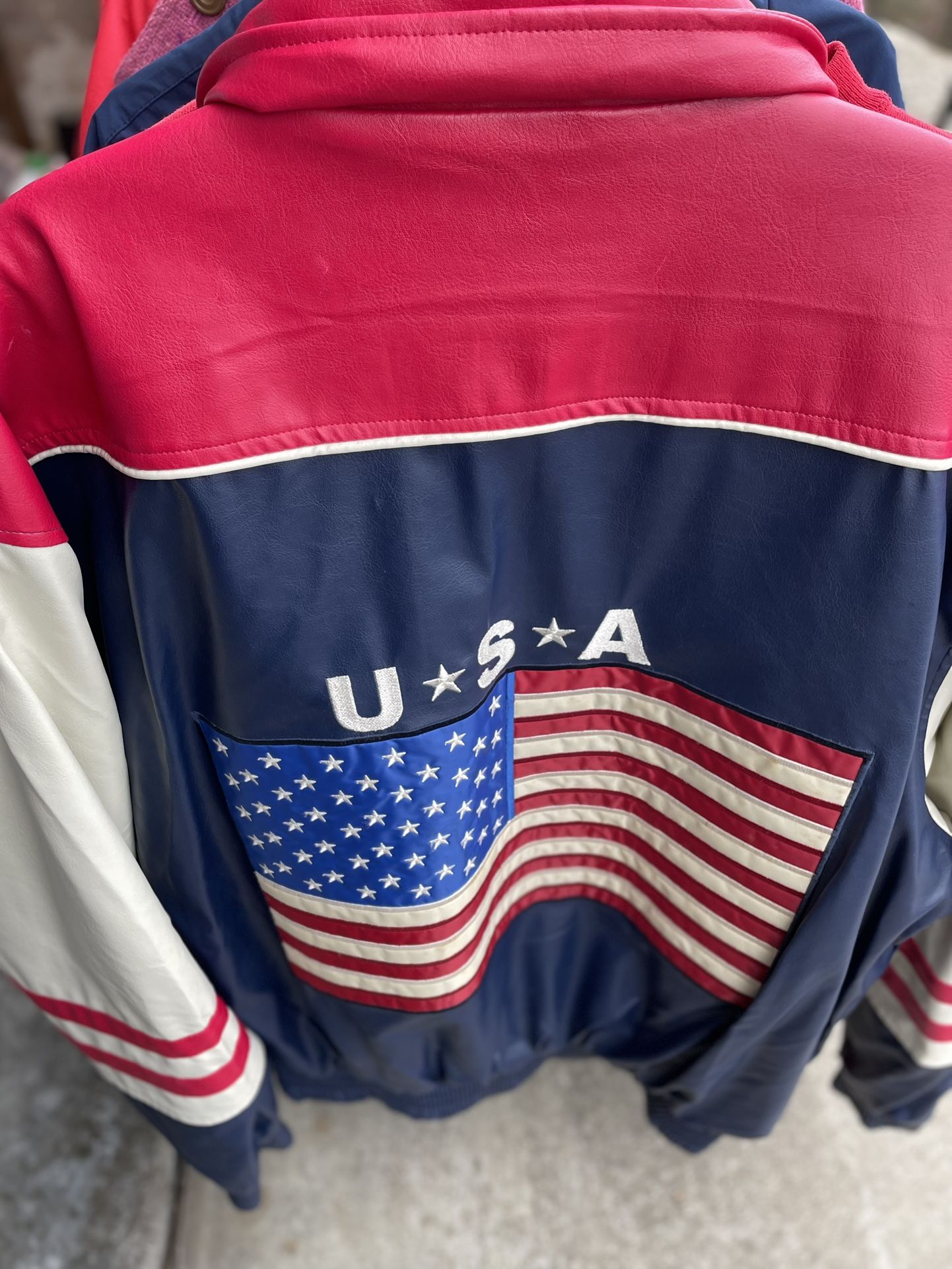 Men’s Leather Jacket Logo USA,,,XL Brand Steve&Barry’S