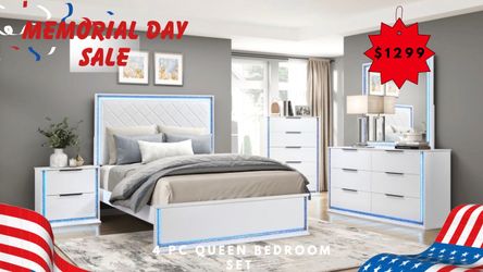 4 PC QUEEN BEDROOM SET  WITH LED LIGHTS