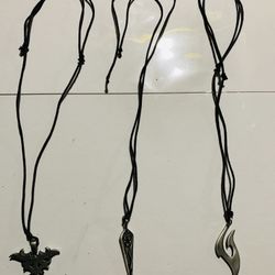 Set of 3 Silver Tone Pendants on Black Cord Necklaces
