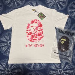 White/pink camo bape tee, size medium