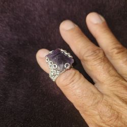 Vintage Sterling Silver 925 Ornate Amethyst Cocktail Ring 