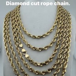 14K 8mm 24in -30in Diamond cut rope chain re-stock.